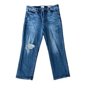 FRAYED Denim High Rise Straight Jeans 32